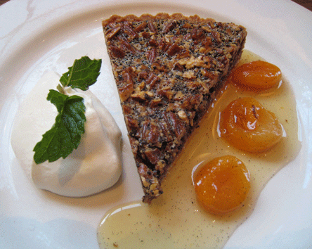 Pecan-Coffee Tart with Apricot Compote and Chantilly Cream