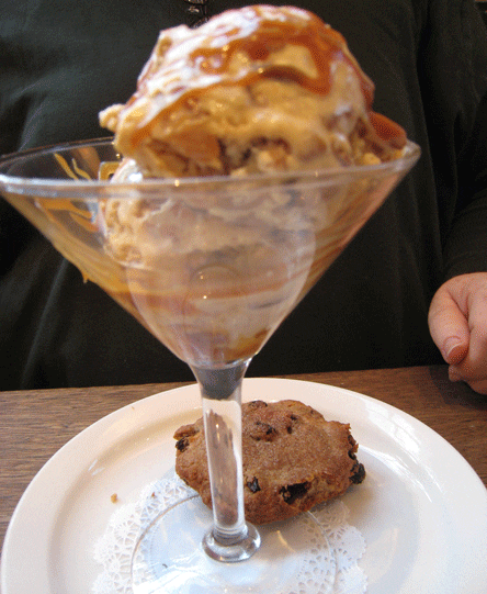 Toasted Pinon Ice Cream with Caramel Sauce