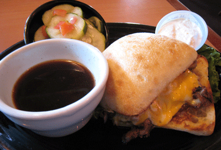 Prime rib sandwich on Ciabatta