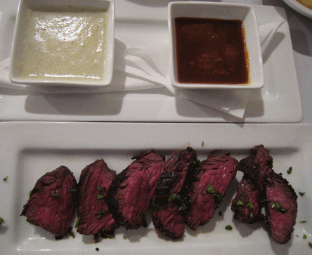 From the dinner menu: Grilled Hangar Steak with Smoked Sea Salt Caramel and Cabrales Butter