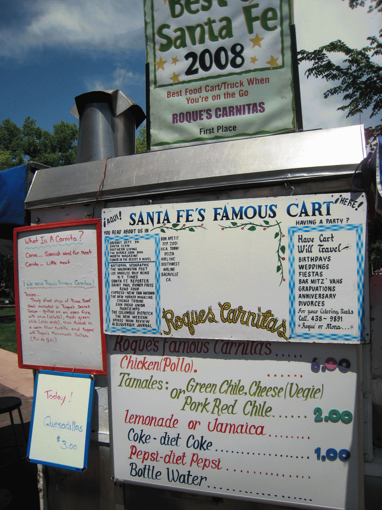 Santa Fe's famous cart--some of the many publications in which Roque's has been featured