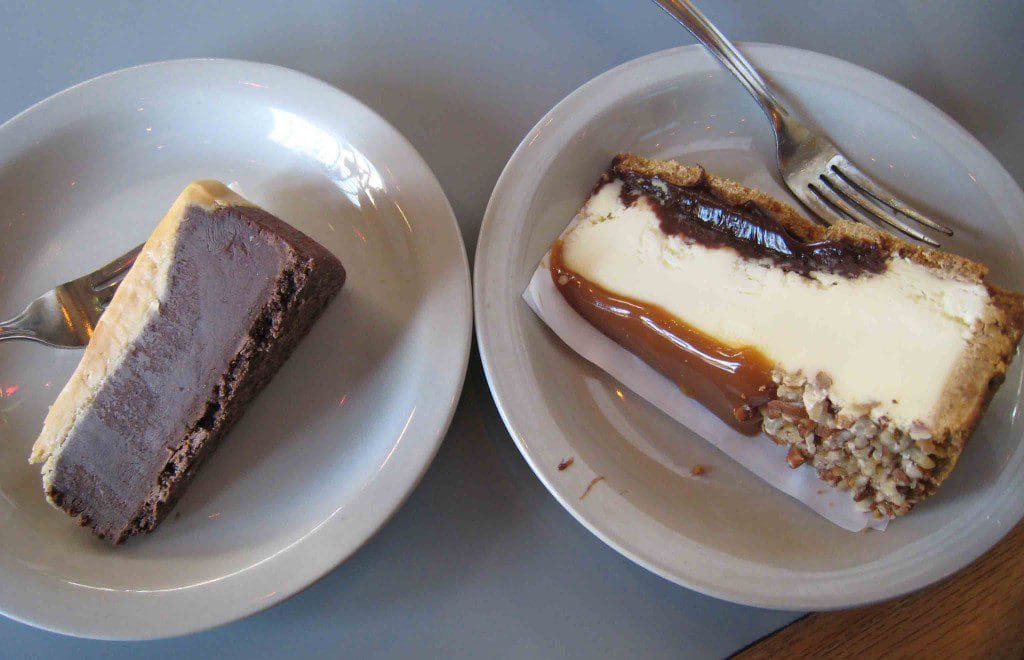 Cinnamon-Chocolate (left) and Turtle Cheesecakes