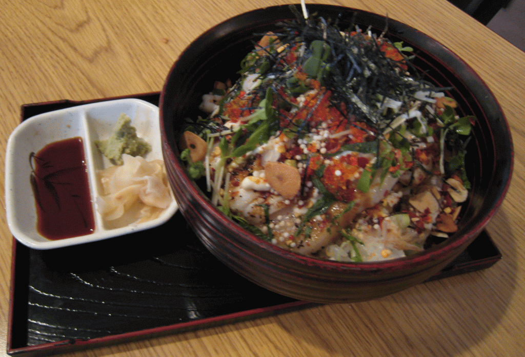 Spicy white tuna and bluefin donburi