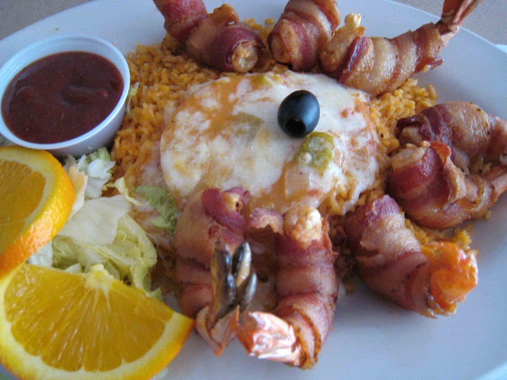 Camarones con queso y tocino