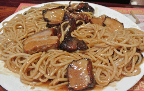 Chinese Style Pork Belly with Lo Mein Noodles