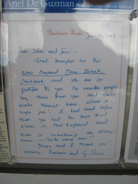 Barbara Bush sings the praises of the Clam Shack