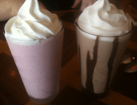Strawberry and Chocolate Shakes made with real ice cream and served cold