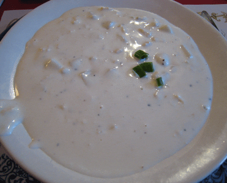 Large bowl of clam chowder