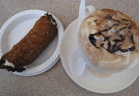 Florentine Ricotta Cannoli with hot chocolate