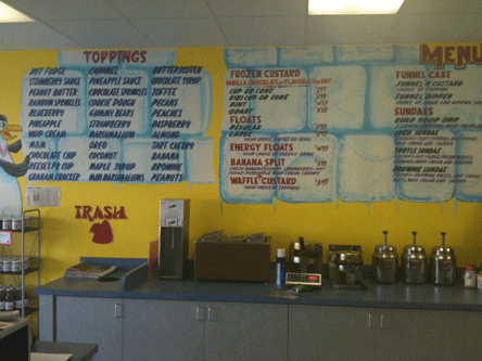 A fabulous menu listing all the wonderful toppings for Chillz' frozen custard