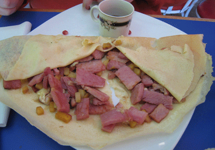 Ham and Brie Galette (Ham, Brie and Sauteed Apples Served With Maple Syrup)