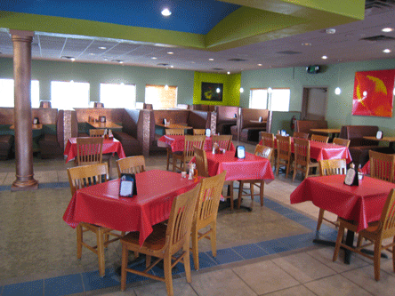 The colorful interior at Amici