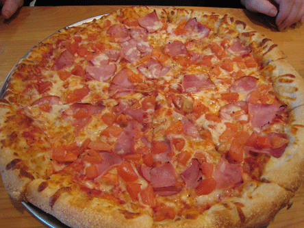 Roma pizza: Smoked Ham, Fresh Tomato, Mozzarella Cheese, Roasted Garlic, Marinara Sauce