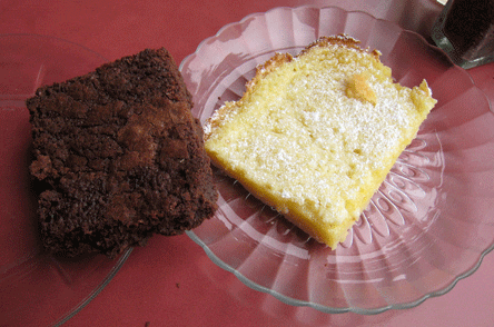 Chocolate brownie and lemon bar for dessert