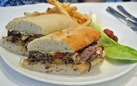 Prime Rib Peppersteak Sandwich –spicy Tabasco remoulade, Gruyere cheese, parmesan fries