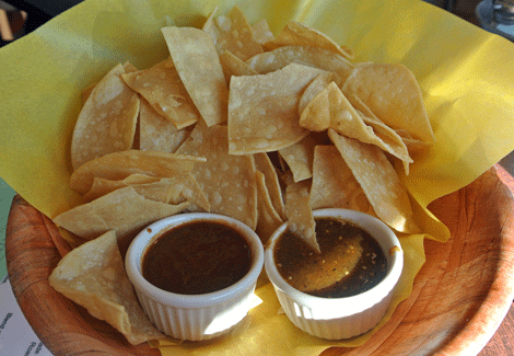 Zacatecas Totopos: Fire Roasted Guajillo and Tomatillo-Chipotle Salsas